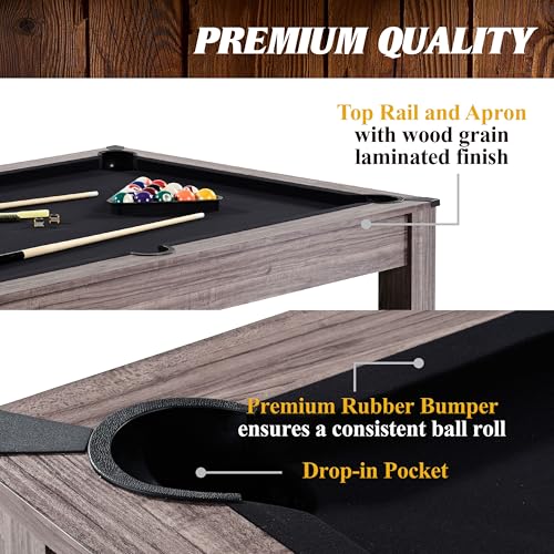 Barrington Billiards Monteray 7’ Drop Pocket Pool Table 3-in-1 Dining Top & Table Tennis Brown/Black