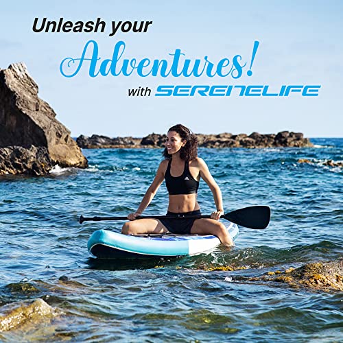 SereneLife Inflatable Stand Up Paddle Board 6 Inches Thick Ocean Blue