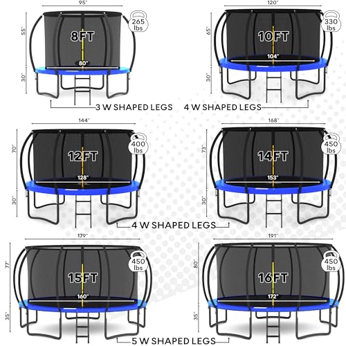 JUMPZYLLA Outdoor Trampoline with Enclosure & Ladder Black