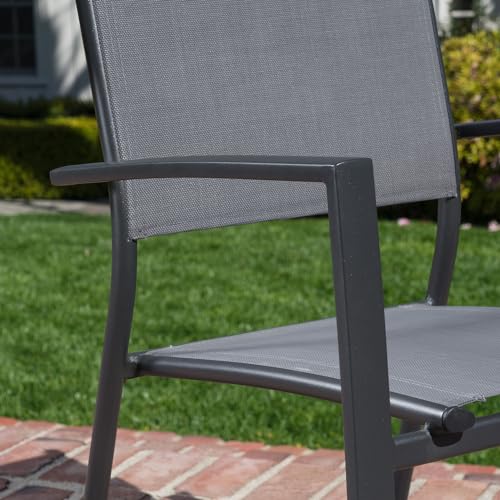 Hanover Cameron 7-Piece Modern Outdoor Dining Set with 6 Folding Sling Chairs and Expandable Table, Grey
