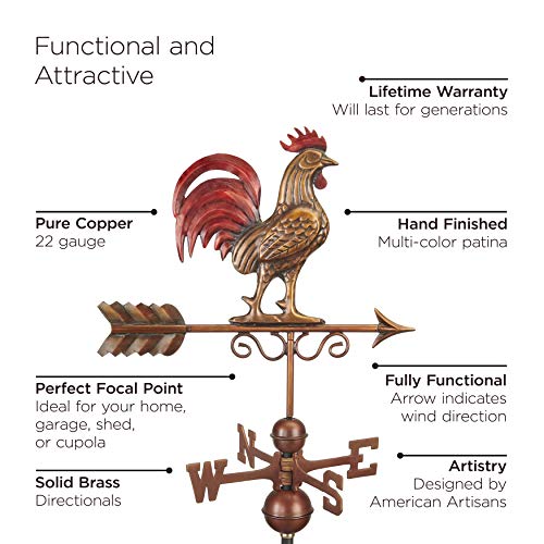 Good Directions 30" Square Coventry Vinyl Cupola with Black Aluminum Roof and Copper Bantam Red Rooster Weathervane White/Black/Red