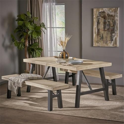 Noble House Estelle 3-Piece Indoor Acacia Wood Picnic Set Grey