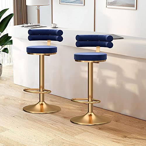IPSU 360° Swivel Bar Stools Set of 4 Height Adjustable Velvet Blue