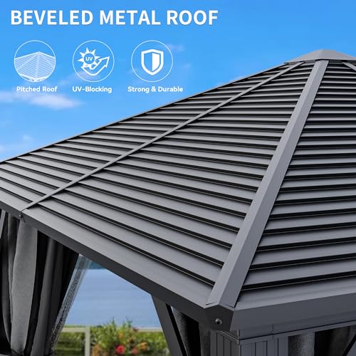 YITAHOME 10x10ft Hardtop Gazebo with Nettings and Curtains, Heavy Duty Galvanized Steel, Gray