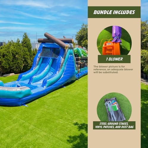 XJUMP Commercial 45' Tropical Wet/Dry Obstacle Dual Lane Slide with Pool Blue