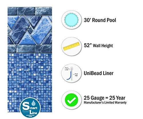 Smartline Stone Harbor 30-Foot Round Pool Liner 52-Inch | UniBead Style | 25 Gauge Virgin Vinyl | Heavy-Duty | Steel Sided Above-Ground Pool