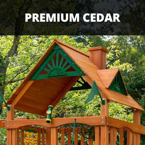 Gorilla Playsets Chateau Swing Set with Wave Slide and Rock Wall Amber