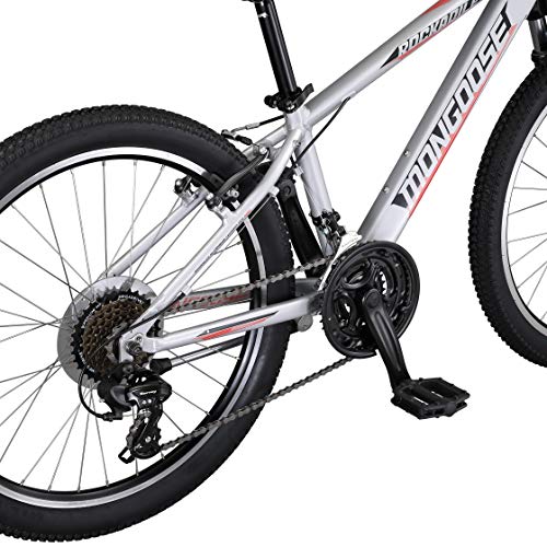 Mongoose Rockadile Kids Hardtail Mountain Bike 24-Inch 21-Speed Silver