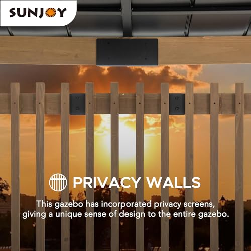 SummerCove Sunjoy Wooden Grill Gazebo 10 ft. x 11 ft. Cedar Frame with Matte Black Aluminum Hardtop