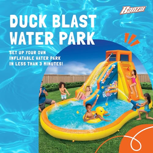 BANZAI Duck Blast Inflatable Water Park with Waterslide and Water Cannon Multi