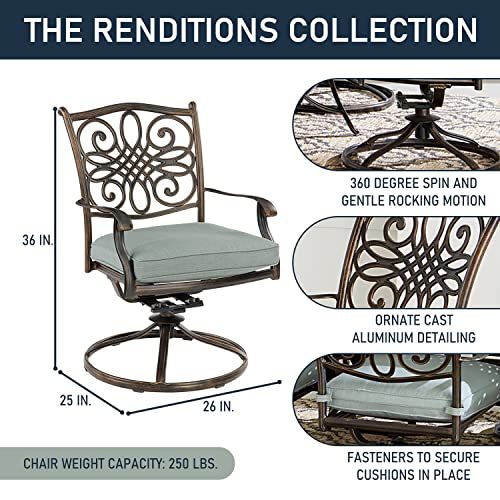 Hanover Renditions 7 Piece Outdoor Dining Set with 60" Round Table and Swivel Chairs Mist