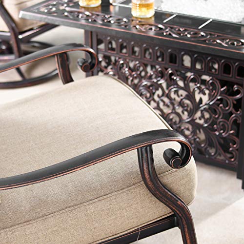 Oakland Living Aluminum 48 in. Rectangular Fire Table Set with Four Deep Swivel Rockers Antique Copper