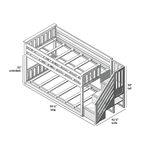Max & Lily Twin/Twin Low Bunk Bed with Stairs and Guard Rails Grey