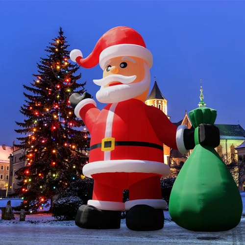Inflantteble 33FT Giant Inflatable Santa Claus with Gift Bag for Christmas Yard Decoration