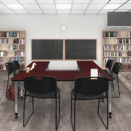 Romig Kee Height Adjustable Classroom Activity Table 60x24 Inch Mahogany Grey Base