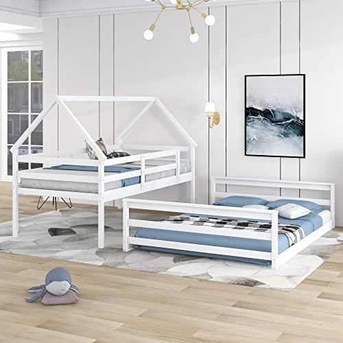 Acosure Twin Over Full Bunk Bed with Ladder & Guardrail, Convertible to 2 Beds, White