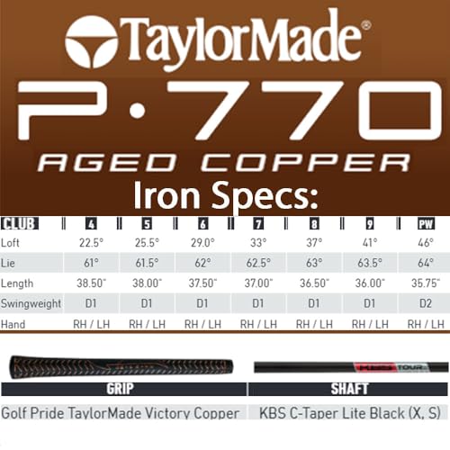 TaylorMade Men's P770 Aged Copper Iron Set RH 4-PW C-Taper Lite Black 110