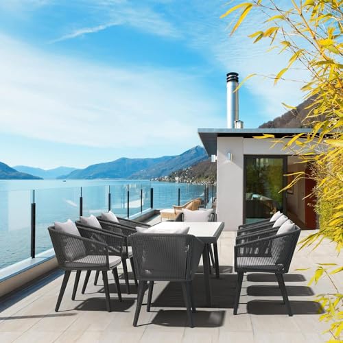 Astomi 9-Piece Outdoor Dining Set with Updated Longer Desk, All-Weather Resistant, Grey