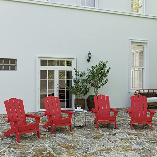 Merrick Lane Nassau Adirondack Chairs Set of 4 Weather Resistant Poly Resin Red