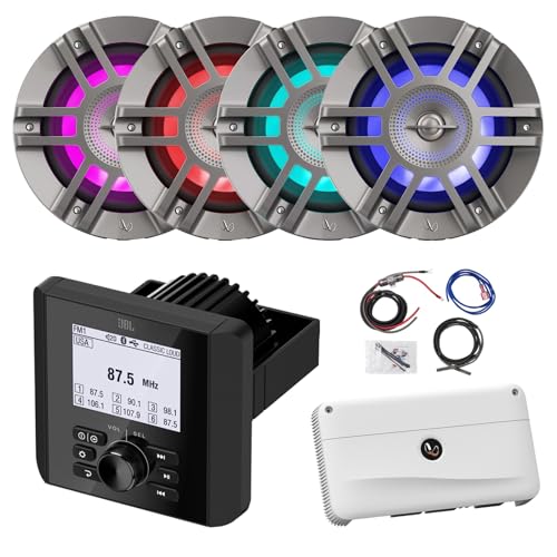Enrock Marine Bluetooth AM/FM Radio & 300W 6.5" LED Boat Speakers with Amplifier