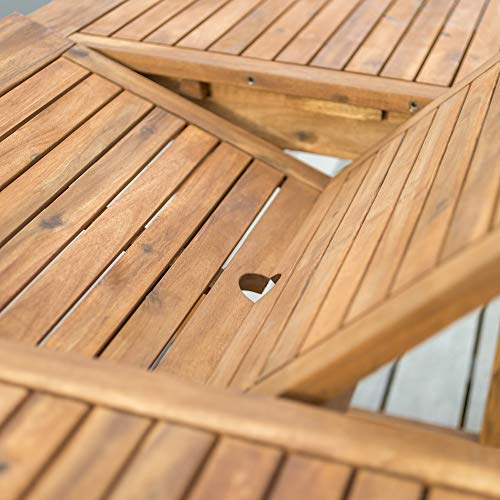 Walker Edison 7-Piece Outdoor Wood Chevron Patio Dining Set Brown