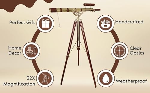 NAVIROCK Vintage Marine Brass Telescope Shiny Finish with Adjustable Tripod