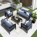Solaste Aluminum Patio Furniture Set 7 Seats Modern Outdoor Sectional Sofa with Coffee Table Blue Cushion