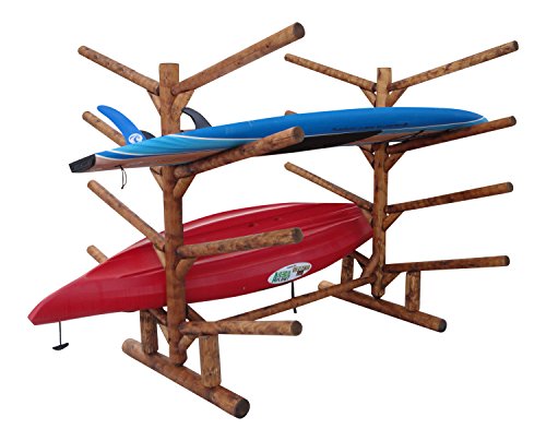 Log Kayak Rack 8 Place Kayak or SUP Rack Natural Finish