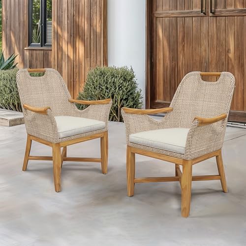 Cambridge Casual Sydney Outdoor Dining Chairs Teak Wood and All-Weather Wicker