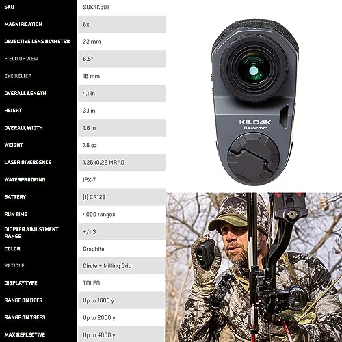 Sig Sauer KILO4K 6x22mm Tactical Bluetooth Laser Rangefinder Gray