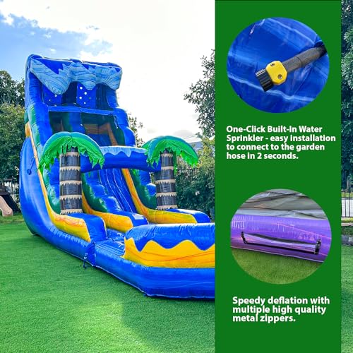 XJUMP 19’ Inflatable Single Lane Water Slide with Pool Blue/Yellow