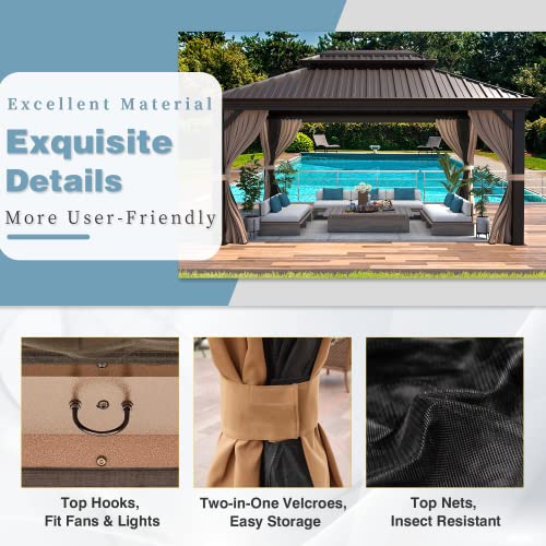 MELLCOM 12'x16' Hardtop Gazebo Brown