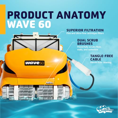 Dolphin Wave 60 Robotic Pool Vacuum Cleaner with Caddy Yellow