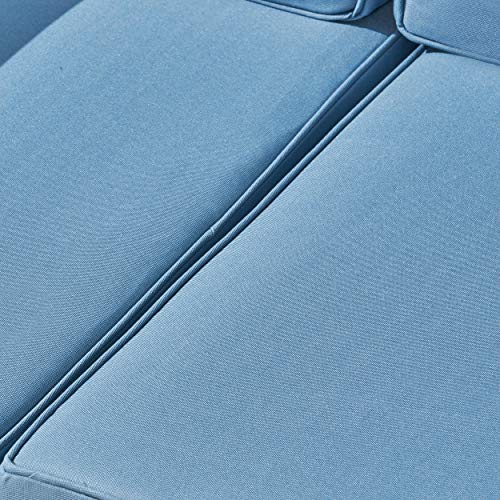 Great Deal Furniture GDFStudio Outdoor Sectional Loveseat Set 2-Seater Acacia Wood Teak Blue