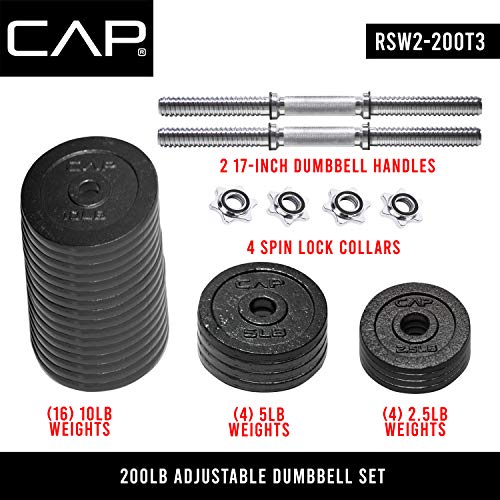 CAP Barbell Adjustable Dumbbell Weight Set Black 200 LB Pair