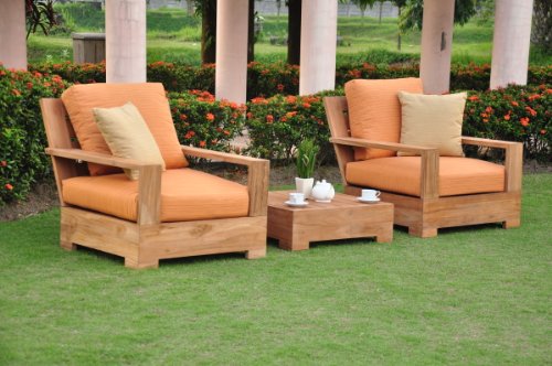 WholesaleTeakFurniture Luxurious 3 Piece Teak Lounge Chair Set with Ottoman