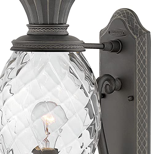 Hinkley Plantation Large Wall Mount Outdoor Lantern - Pineapple Motif, 1-Light, Clear Optic Glass, Aluminum - Museum Black