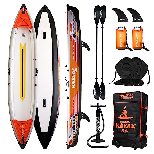FunWater Inflatable Fishing Kayak 13’X33”X14” Portable Recreational Kayak Orange/White