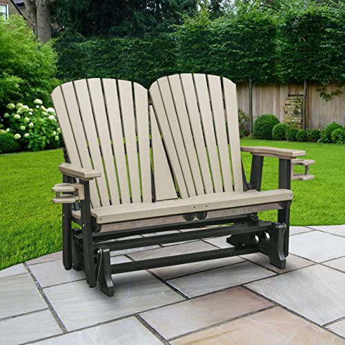 American Furniture Classics Dual Fan Back Glider Weatherwood and Black