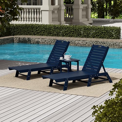 WestinTrends Malibu Poly Reclining Outdoor Patio Chaise Lounge Chair Set Navy Blue