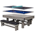 Hathaway Logan 7-ft Pool Table Combo Set with Benches - Rustic Gray Barnwood