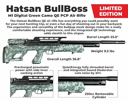 Wearable4U Hatsan BullBoss QE Limited Edition .25 Cal Air Rifle Digital Green Camo Bundle with Pellets and Targets