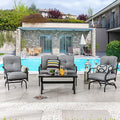LOKATSE HOME 4-Piece Outdoor Bistro Furniture Set with Cushions Grey