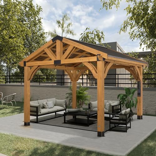 Backyard Discovery Arlington 12' x 10' Cedar Wood Outdoor Gazebo Pavilion with Hardtop Roof Walnut