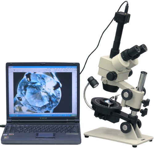 AmScope Digital Trinocular Gemology Stereo Zoom Microscope with 8MP Camera