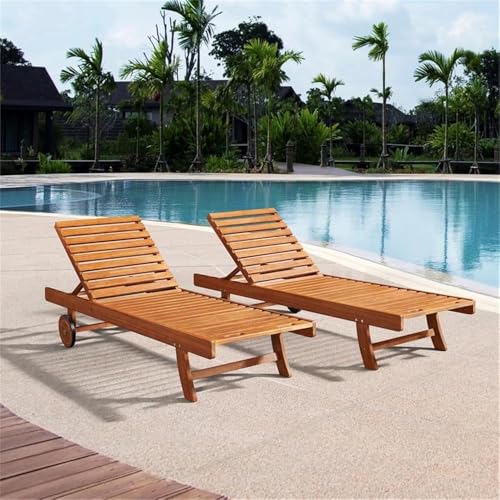 Alaterre Furniture Caspian 2-Pack Adjustable Eucalyptus Wood Outdoor Lounge Chairs Natural