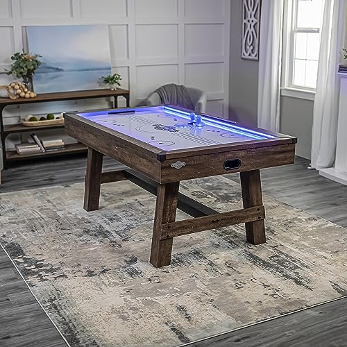 American Legend 72" Austin Air Hockey Table LED Rails Modern Walnut Finish Electronic Scoring Grey