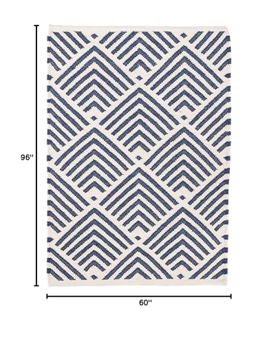 Dash & Albert Cleo Indoor/Outdoor Area Rug 5' x 8' Navy Geometric Handwoven Washable