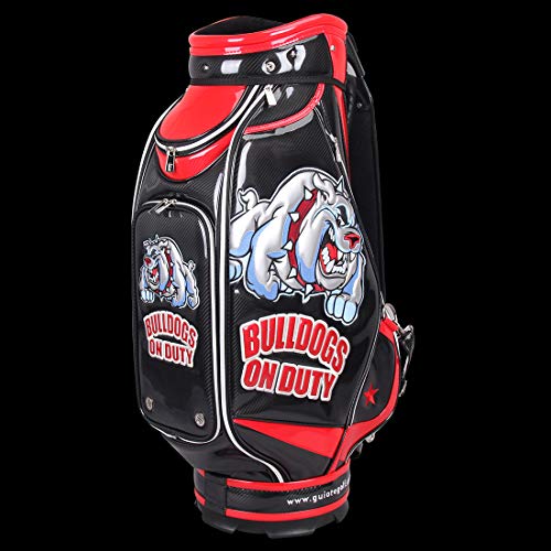 Guiote 2023 Golf Staff Bag Black Bulldog Crazy Design PU Leather Embroidery