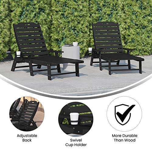Taylor & Logan Edgley Set of 2 Adjustable Adirondack Loungers with Cup Holder Black